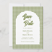 Retro Minimalist Olive green Arch Checker Wedding Save The Date (Voorkant)