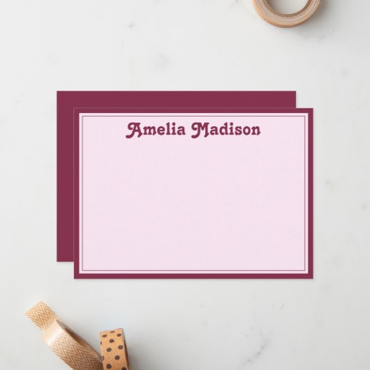 Retro Minimalist Pink Notitiekaartje (Voorkant / Achterkant in situ)