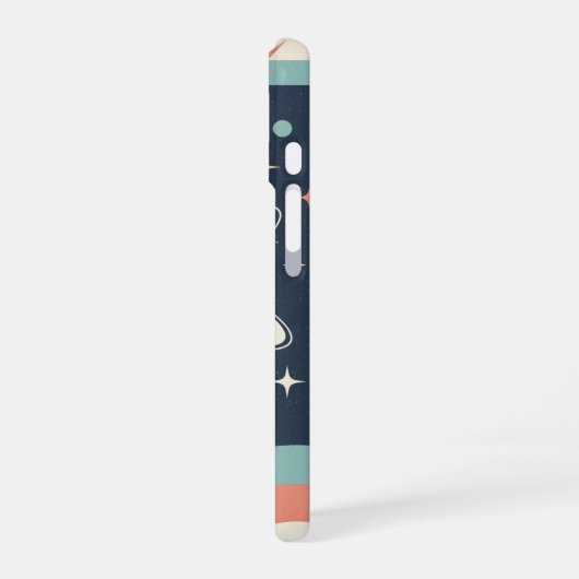 Retro Minimalist Planet with Rings iPhone 16 Hoesje (Linkerkant)