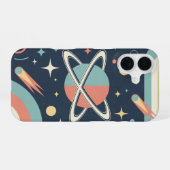 Retro Minimalist Planet with Rings iPhone 16 Hoesje (Achterkant horizontaal)