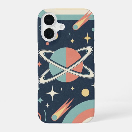 Retro Minimalist Planet with Rings iPhone 16 Hoesje (Achterkant)