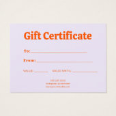 Retro Minimalist Purple Orange Certificate Visitekaartje (Achterkant)