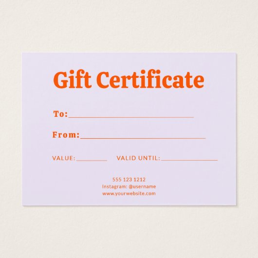 Retro Minimalist Purple Orange Certificate Visitekaartje (Achterkant)