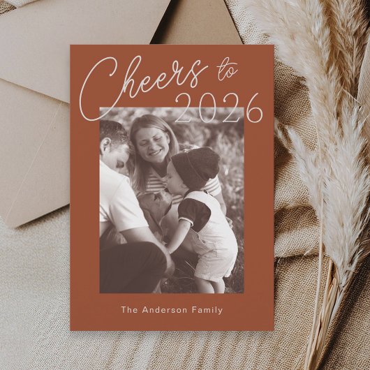 Retro Minimalist Red New Years Photo Feestdagenkaart