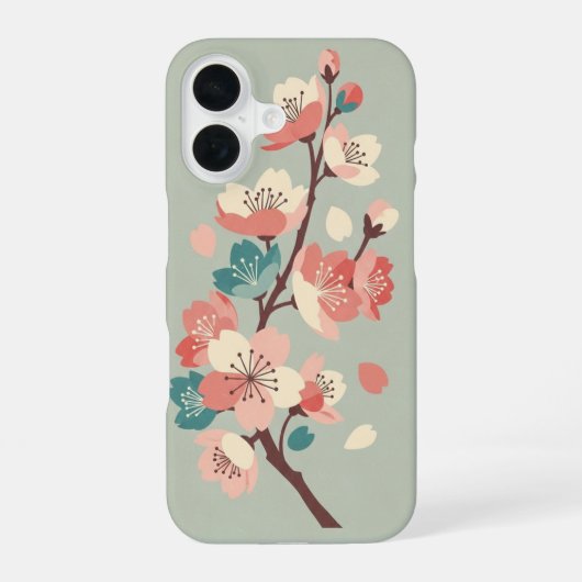 Retro Minimalist Sakura Flowers iPhone 16 Hoesje (Achterkant)
