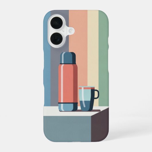 Retro Minimalist Thermos and Cup iPhone 16 Hoesje (Achterkant)