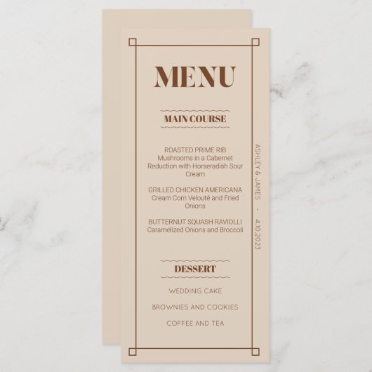 Retro Minimalistisch aangepast flat-menkkaart Menu (Voorkant / Achterkant)