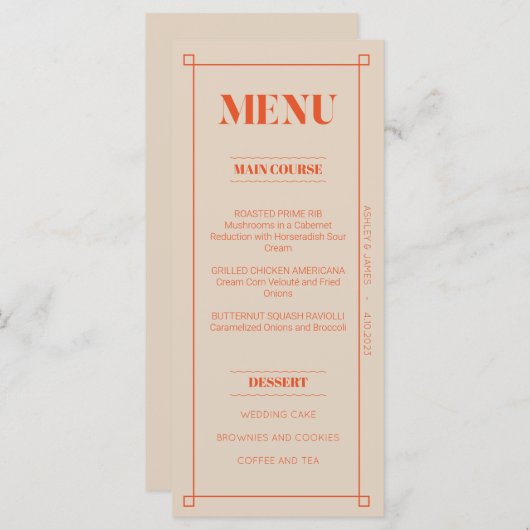 Retro Minimalistisch aangepast flat-menkkaart Menu (Voorkant / Achterkant)