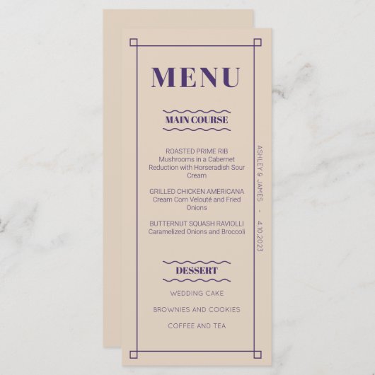 Retro Minimalistisch aangepast flat-menkkaart Menu (Voorkant / Achterkant)