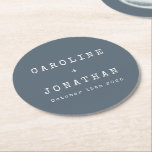 Retro minimalistisch donkerblauw inktpatroon voor  ronde kartonnen onderzetter<br><div class="desc">Retro minimalistische lettertypefont Aangepaste bruiloft Onderzetter donkerbruin</div>