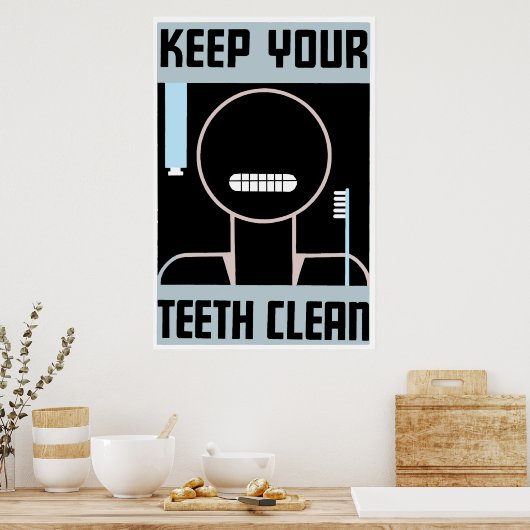 Retro minimalistisch en houd uw tanden schoon poster (Keuken)