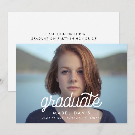 Retro minimalistisch foto-afstuderen aankondiging (Voorkant / Achterkant)