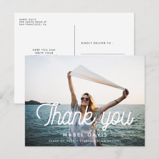 Retro minimalistisch Foto afstuderen bedankt Briefkaart (Voorkant / Achterkant)