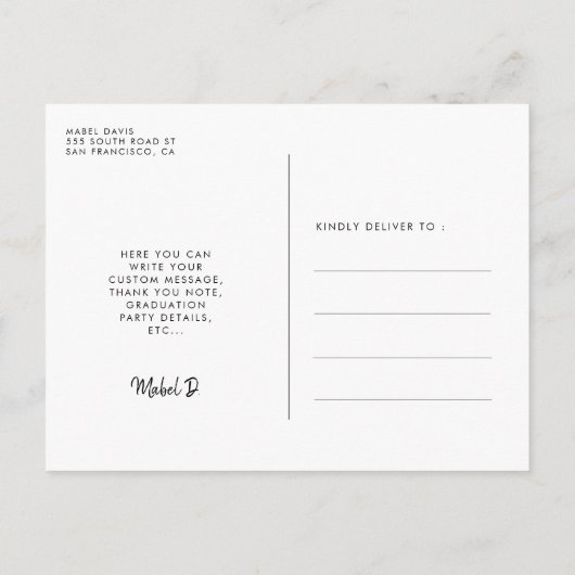 Retro minimalistisch Foto afstuderen bedankt Briefkaart (Achterkant)