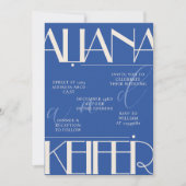 Retro minimalistisch geruit patroon blauw bruiloft kaart (Voorkant)