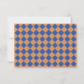 Retro minimalistisch geruit patroon blauw bruiloft RSVP kaartje (Achterkant)