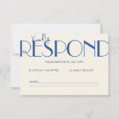 Retro minimalistisch geruit patroon blauw bruiloft RSVP kaartje (Voorkant)