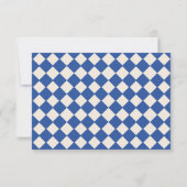 Retro minimalistisch geruit patroon blauw bruiloft RSVP kaartje (Achterkant)