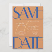 Retro minimalistisch geruit patroon blauw bruiloft save the date (Voorkant)