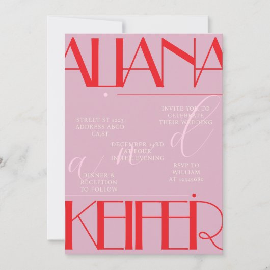 Retro minimalistisch geruit patroon roze bruiloft kaart (Voorkant)