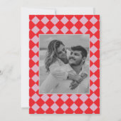 Retro minimalistisch geruit patroon roze bruiloft kaart (Achterkant)