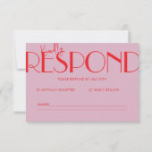 Retro minimalistisch geruit patroon roze bruiloft RSVP kaartje (Voorkant)