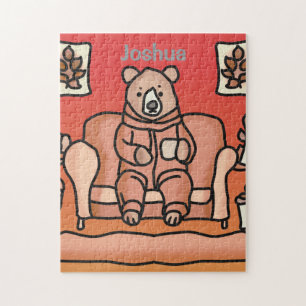 Retro minimalistisch Schattige ontspannen Beer g Legpuzzel