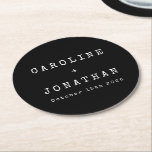Retro Minimalistisch zwart typemachine aangepaste  Ronde Kartonnen Onderzetter<br><div class="desc">Retro Minimalistische lettertypefunctie - Onderzetter voor aangepaste bruiloft in zwart</div>