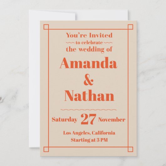 Retro minimalistische aangepaste bruiloft uitnodig kaart (Voorkant)
