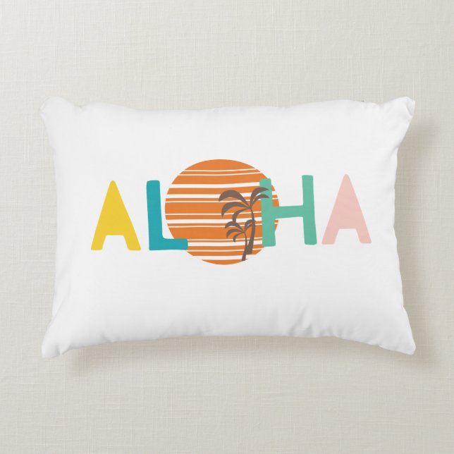 Retro, minimalistische "Aloha"Hawaii zonsondergang Accent Kussen (Voorkant)