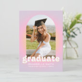 Retro minimalistische boog foto Afstuderen uitnodi (Staand voorkant)