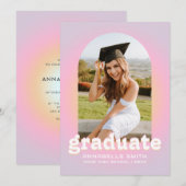 Retro minimalistische boog foto Afstuderen uitnodi (Voorkant / Achterkant)