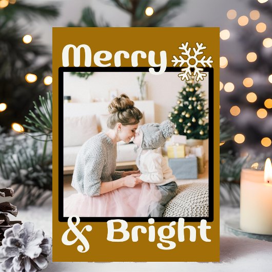 Retro Minimalistische Bruine Sneeuwvlok Kerstfoto Feestdagenkaart