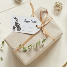Retro Minimalistische Bunny Bike Egg Basket Pasen Cadeaulabel