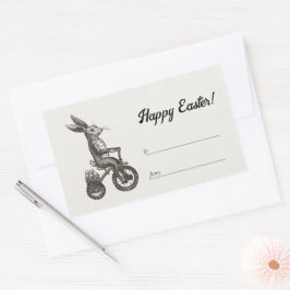 Retro Minimalistische Bunny Bike Egg Basket Pasen Rechthoekige Sticker