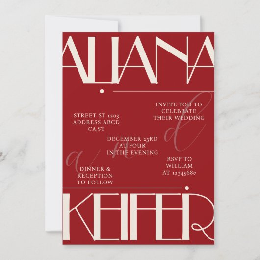 Retro minimalistische geruit patroon rode bruiloft kaart (Voorkant)