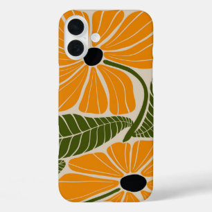 Retro minimalistische gouden bloemenkunst iPhone c 16 Plus Hoesje
