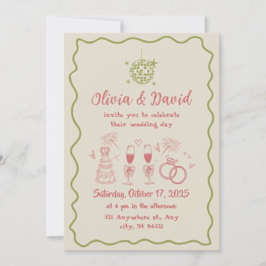 Retro minimalistische hand getekend Roze, groen Hu Kaart (Voorkant)