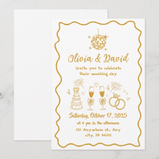 Retro minimalistische hand getrokken wit, goud Tro Kaart (Voorkant / Achterkant)