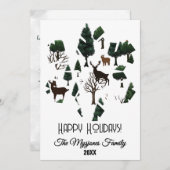 Retro minimalistische herten tussen kerstbomen feestdagenkaart (Voorkant / Achterkant)