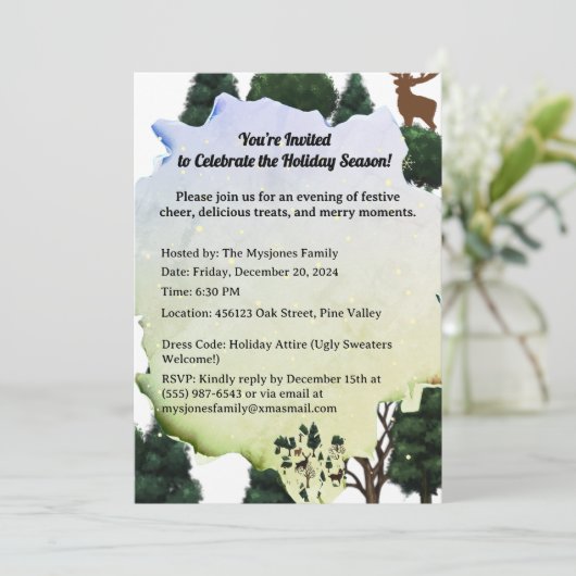 Retro minimalistische herten tussen vakantiebomen kaart (Staand voorkant)