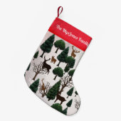 Retro minimalistische herten tussen vakantiebomen kleine kerstsok (Voorkant (Hangend))