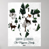 Retro minimalistische herten tussen vakantiebomen poster (Voorkant)