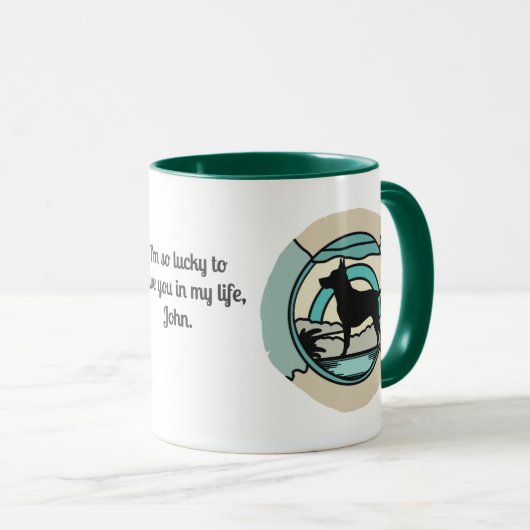 Retro minimalistische hond alleen op het strand mok (Voorkant rechts)