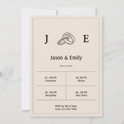 Retro Minimalistische Ivoor Ring Bruiloft Kaart (Achterkant)
