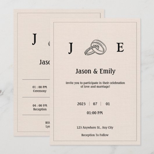 Retro Minimalistische Ivoor Ring Bruiloft Kaart (Voorkant / Achterkant)