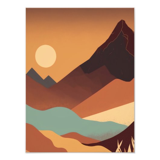 Retro Minimalistische Mountain illustratie Foto Afdruk (Voorkant)