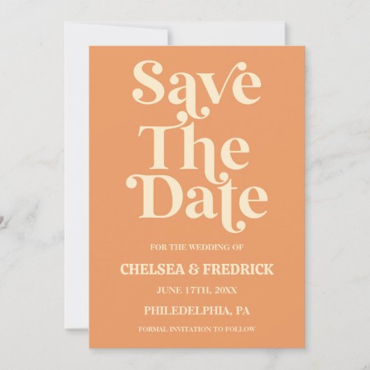 Retro minimalistische oranje Save The Date trouwka Kaart (Voorkant)