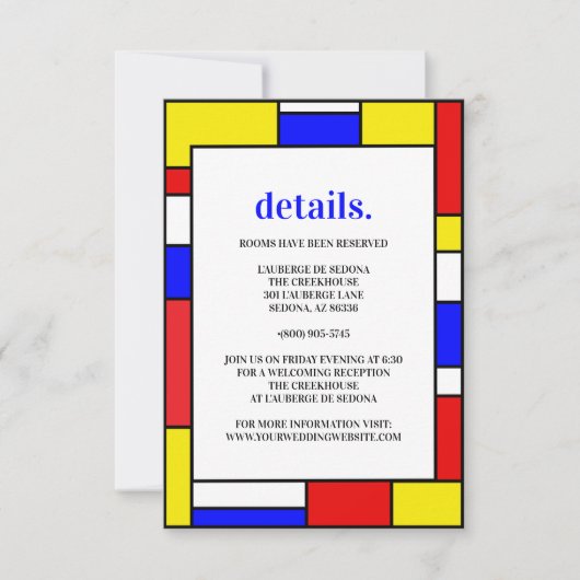 Retro minimalistische primaire kleuren RSVP kaartje (Voorkant)