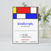 Retro minimalistische primaire kleuren RSVP kaartje (Staand voorkant)